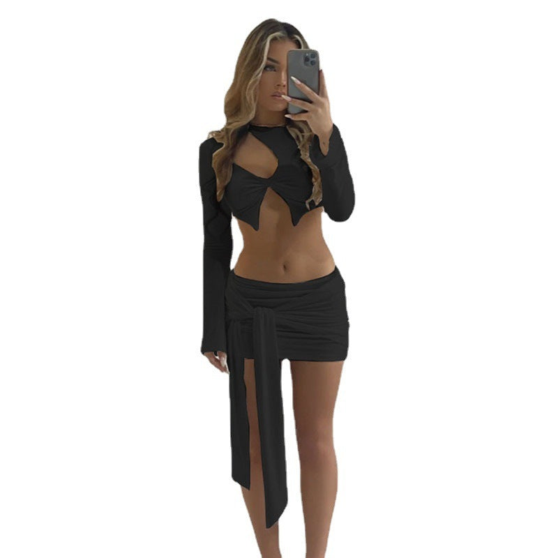 Women Fashion Irregular Short Spice Two-piece Tops Blouse Skirt Suit Dress