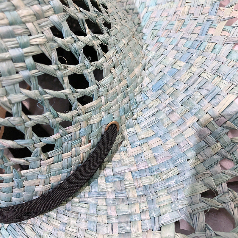 Women Fashion Tassel Big Brim Raffia Colorful Sunshade Hat