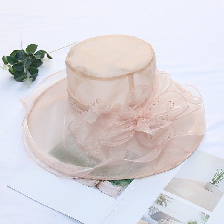 Women's Cool Retro Flower Mesh Sun Organza Church Dress Hat