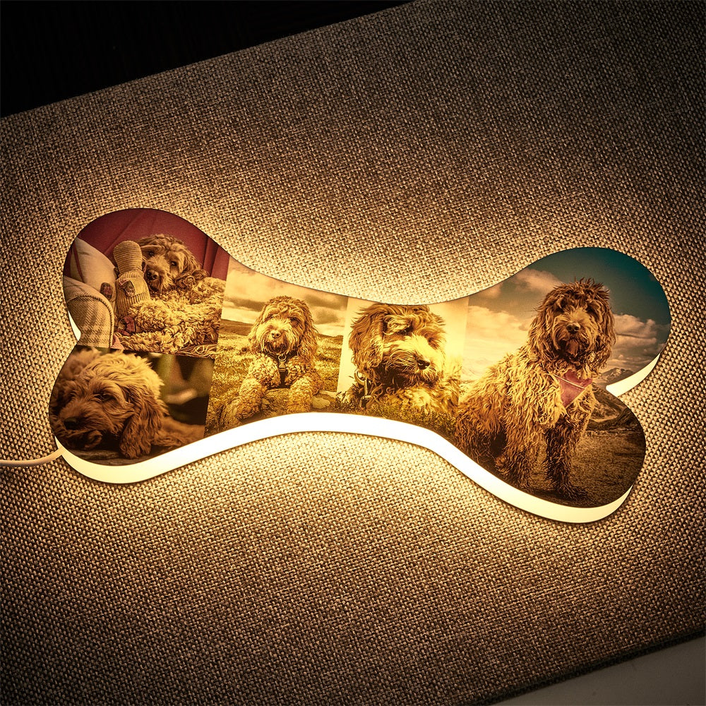 Personalized Pet Dogs Cats Bone Night Light with 5 Pictures / Photo