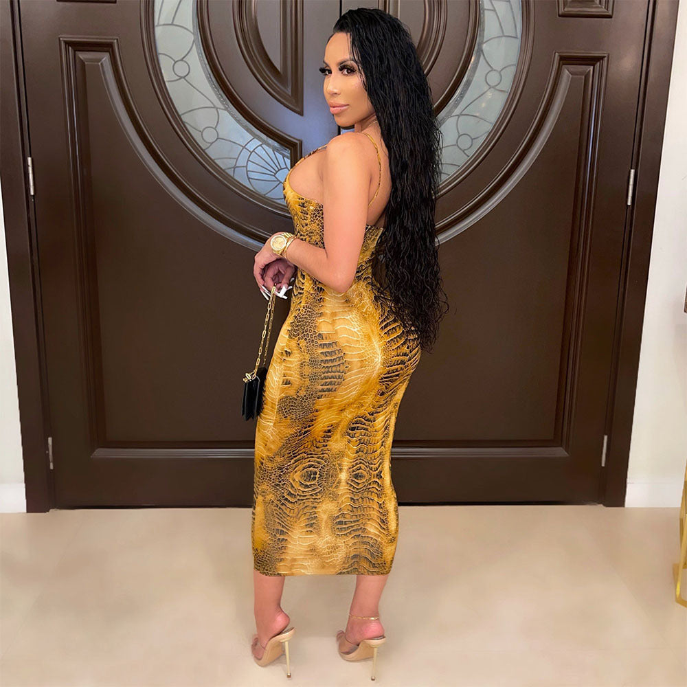 Fashion Sexy Sling Tight Sleeveless Long Nightclub Party Dress