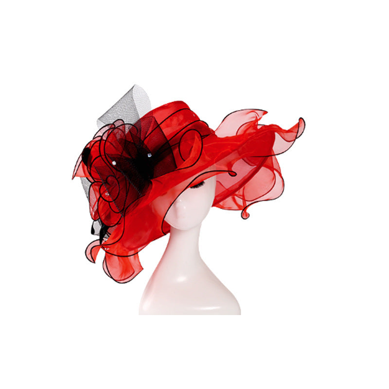 Women Fashion Big Brim Fashion Organza Dress Hat