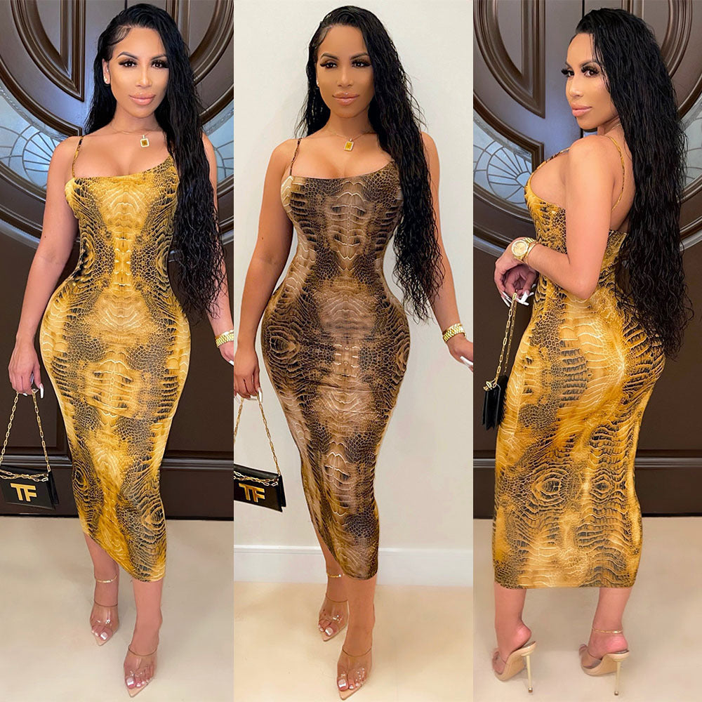 Fashion Sexy Sling Tight Sleeveless Long Nightclub Party Dress