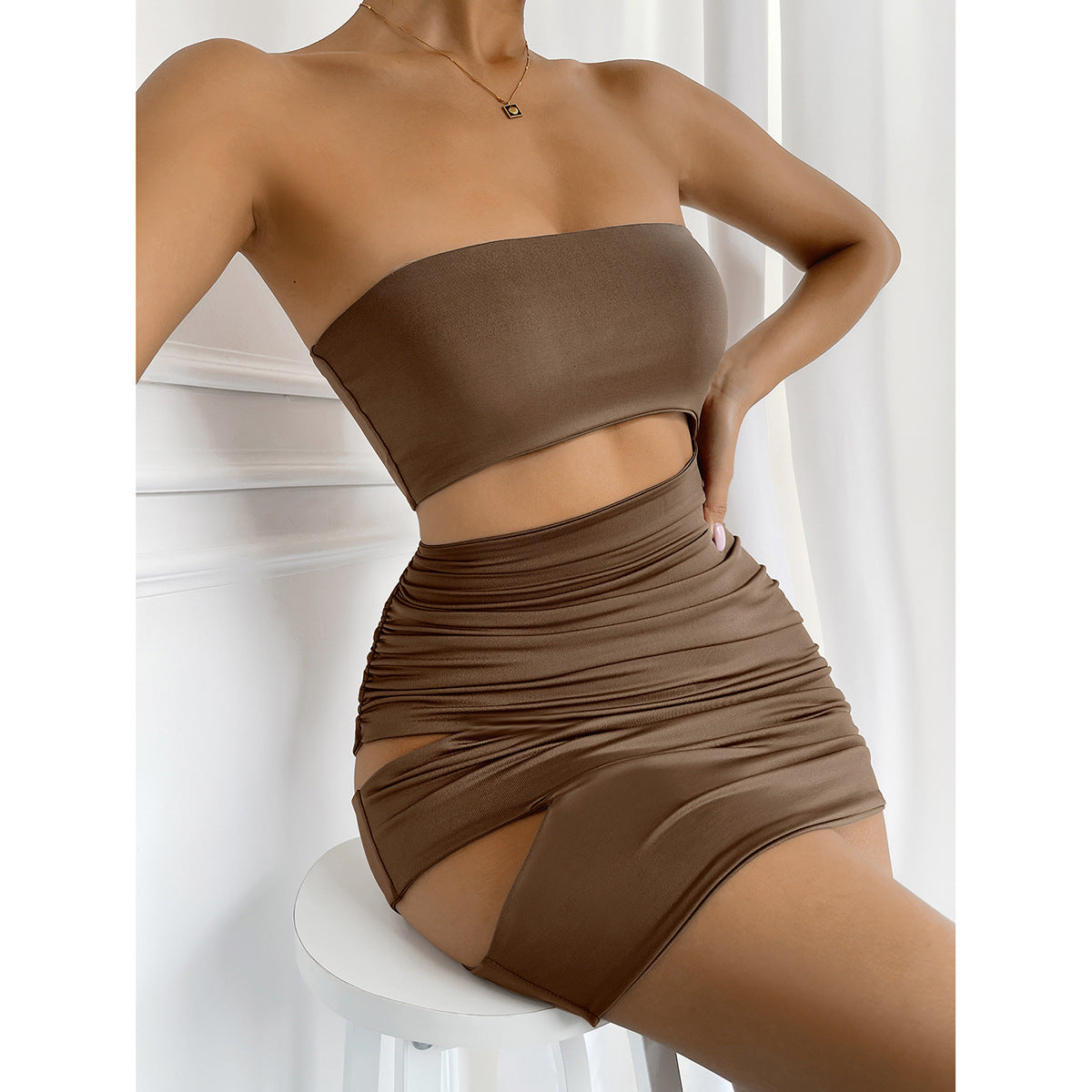 Women's Hollow Out Waist Fashion Tube Tops Night Party Dress