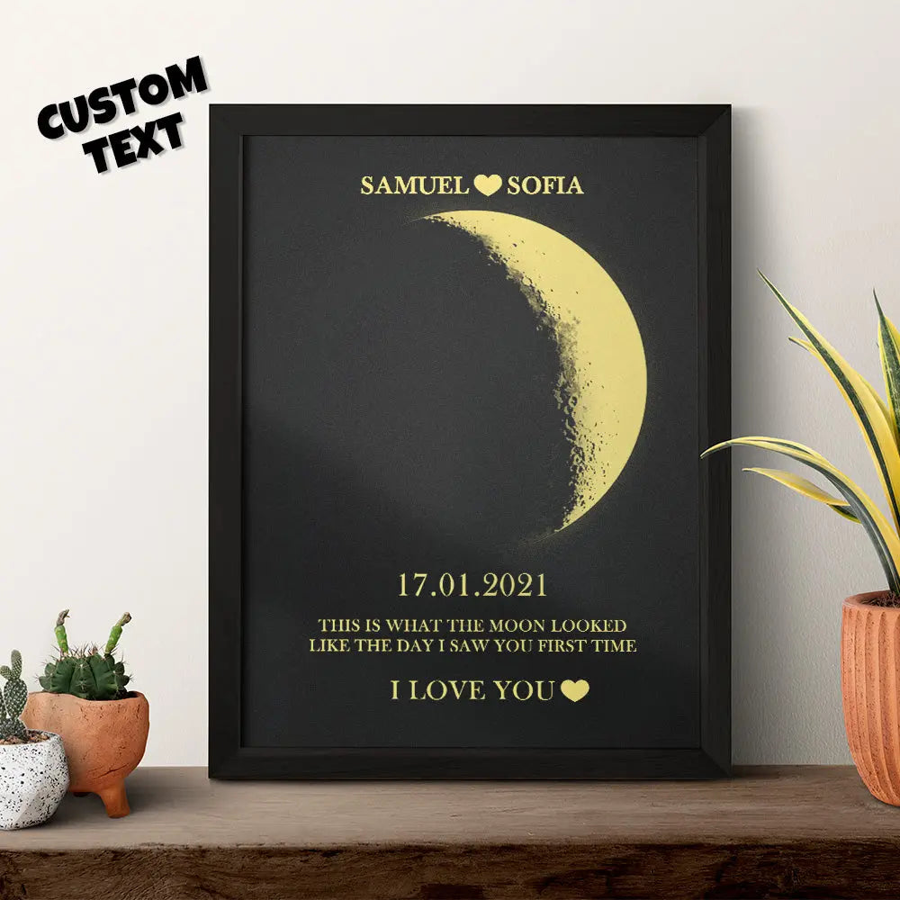 Custom Moon Phase & Names Wooden Frame Art Valentine's Day Gift