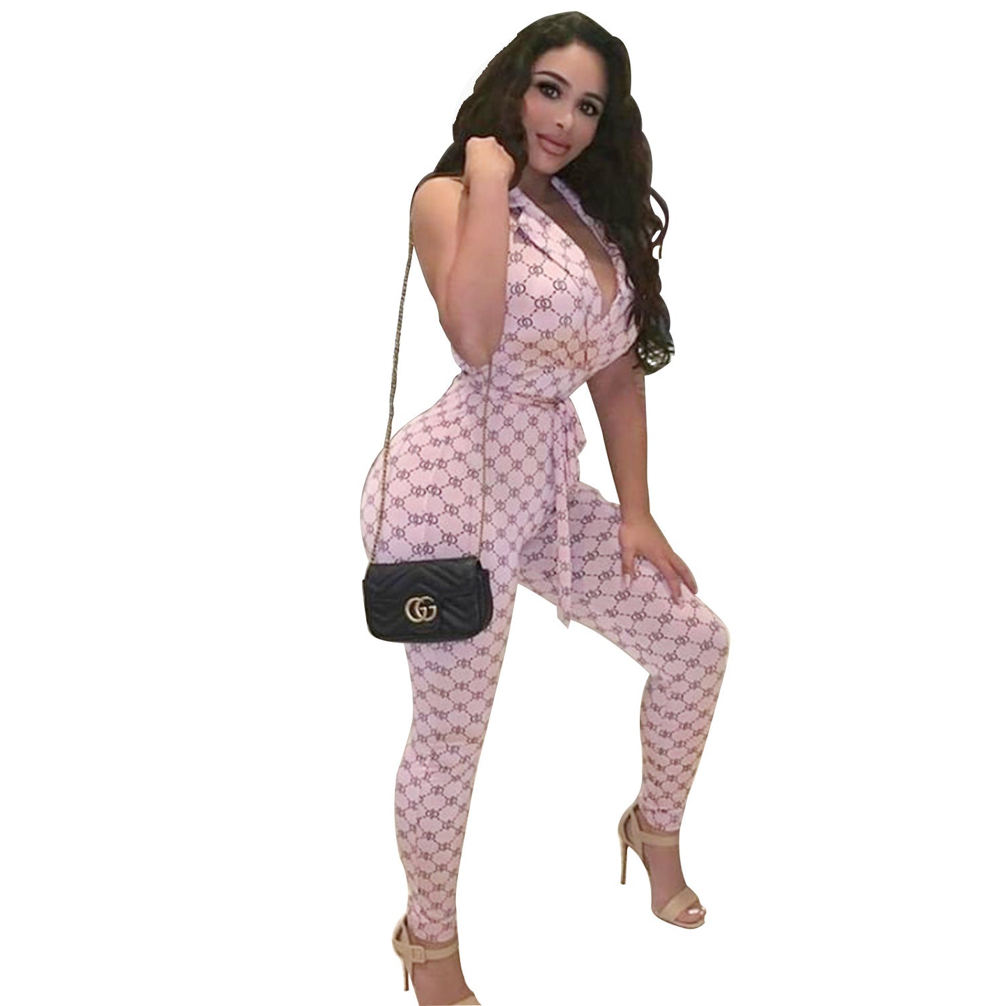 Sexy Printed Halter Nightclub Party Pant Jumpsuit