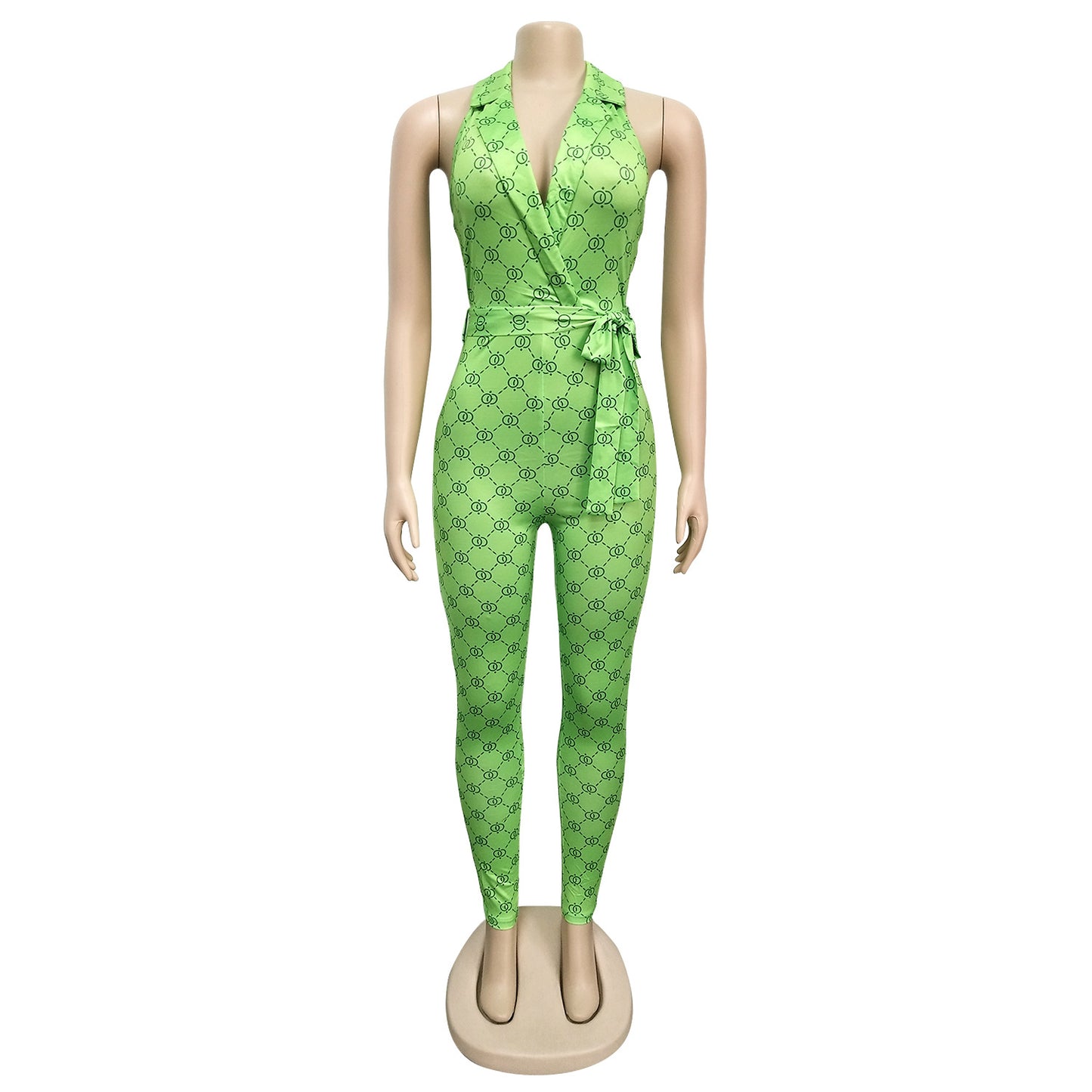 Sexy Printed Halter Nightclub Party Pant Jumpsuit