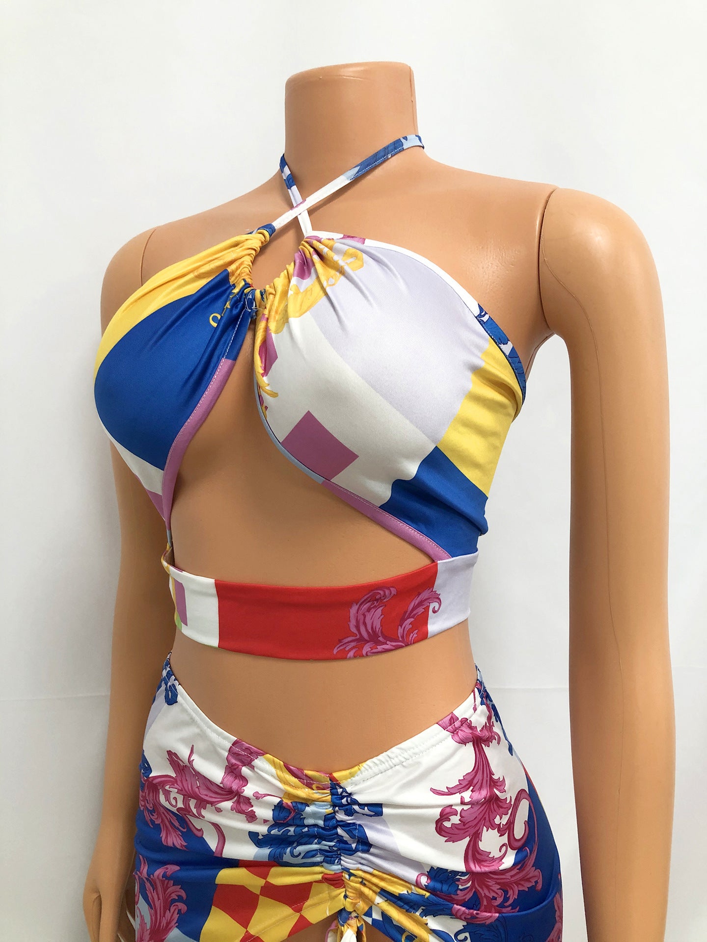 Two-piece Sexy Nightclub Irregular Short Skirt with Wrapped Chest + Halter Tops