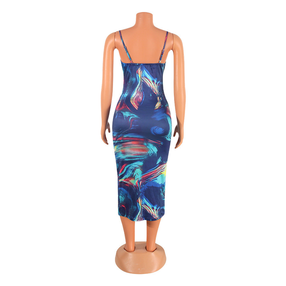 Fashion Sexy Prints Suspender Night Club Party Dress