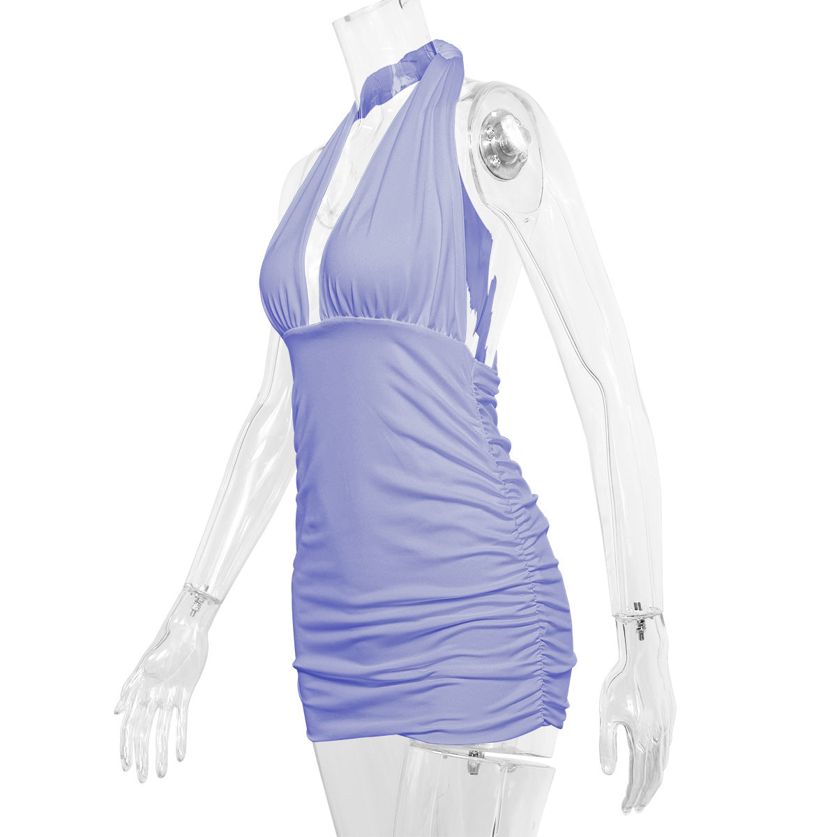 Sexy Deep V-Neck Halter Neck Strapless Back Pleated Party Dress