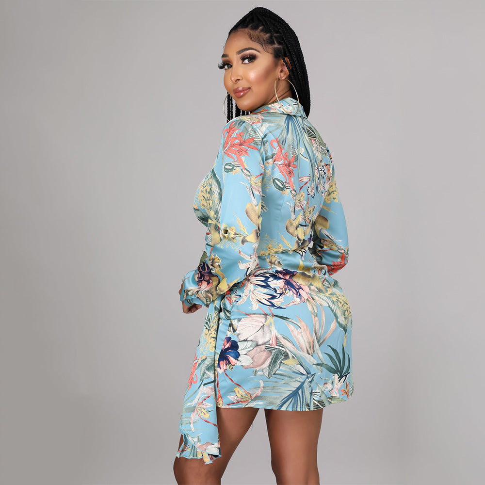 Sexy Women Fashion Print Long Sleeve Night Pary Dress