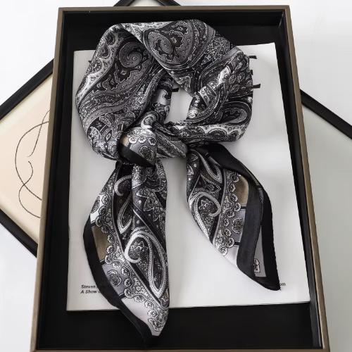 Women Design Square Silk Satin Scarf Flower Prints Bandana Scarves