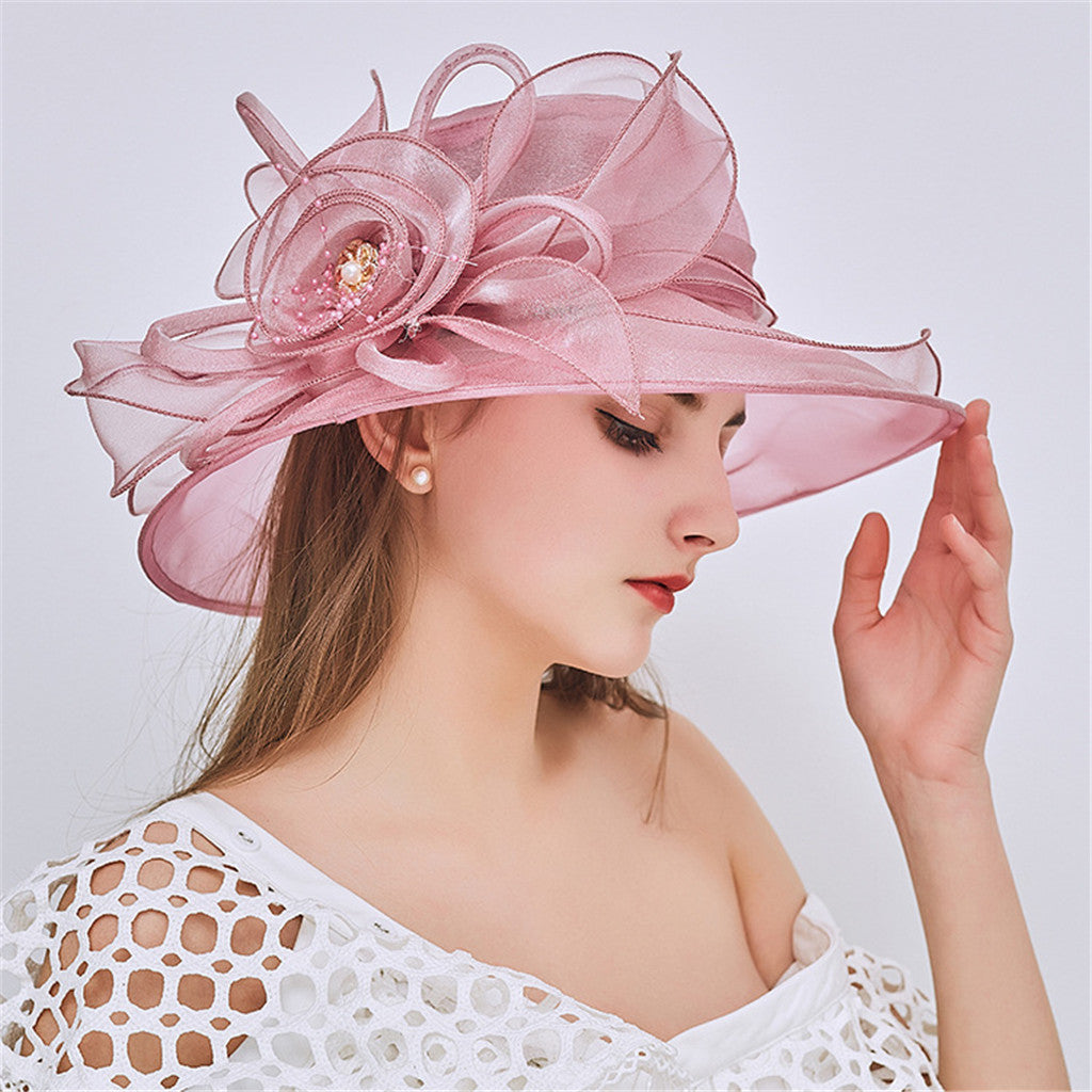 Women Mesh Big Brim Wedding Church Travel Dress Hat