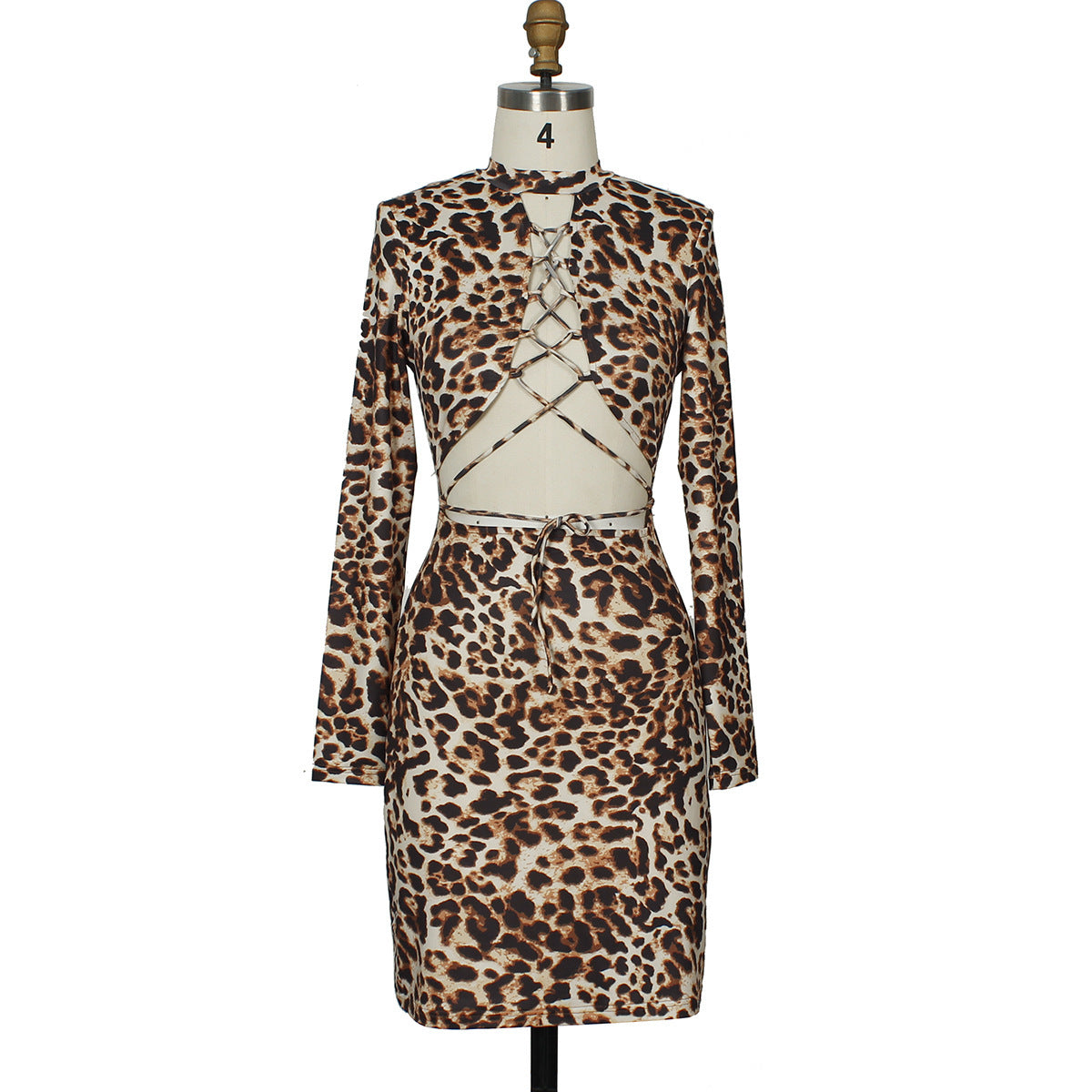 Sexy Fashion Skirt Leopard Printed Lace-up Nightclub Party Dress