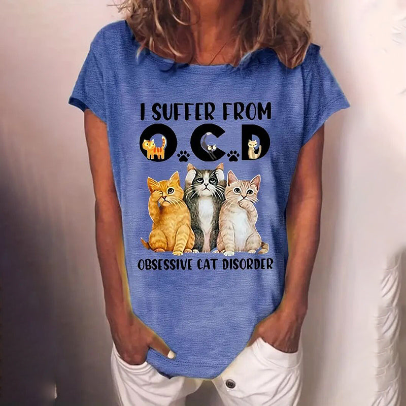 Suffer From OCD Obsessive Cat Disorder Women Crewneck Short Sleeve Tees Tops Shirt