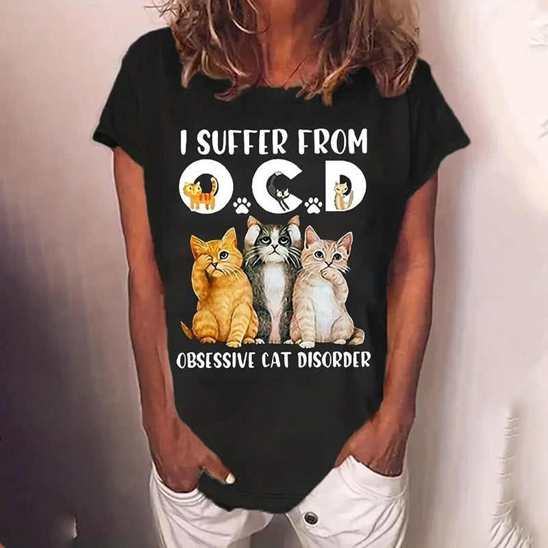 Suffer From OCD Obsessive Cat Disorder Women Crewneck Short Sleeve Tees Tops Shirt
