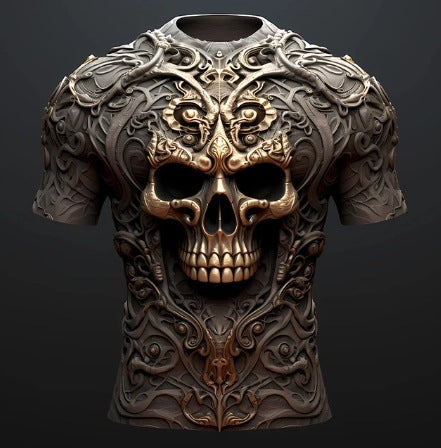 Men's 3D Skull Printed Hip Hop Trendy Tops Tees T-shirt