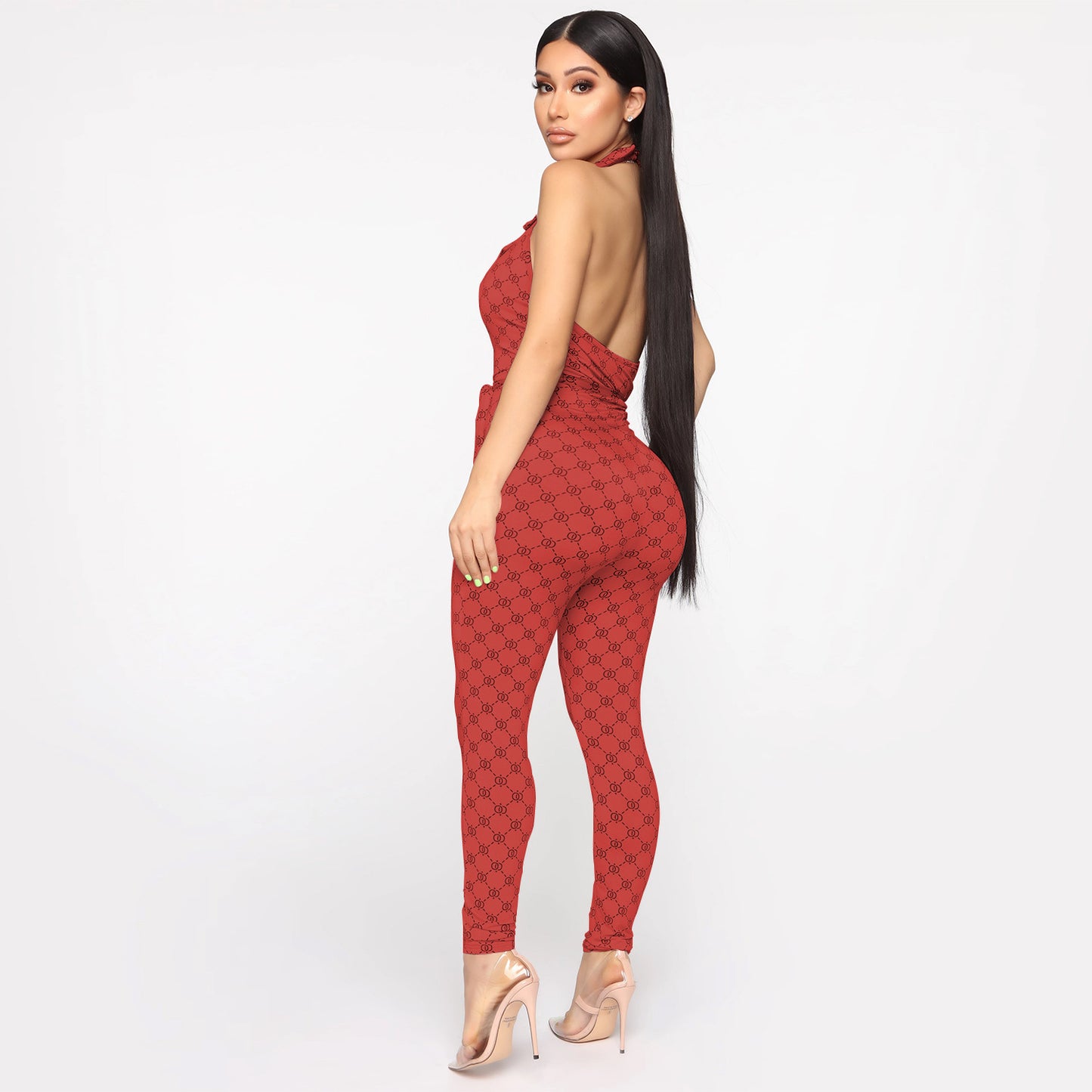 Sexy Printed Halter Nightclub Party Pant Jumpsuit