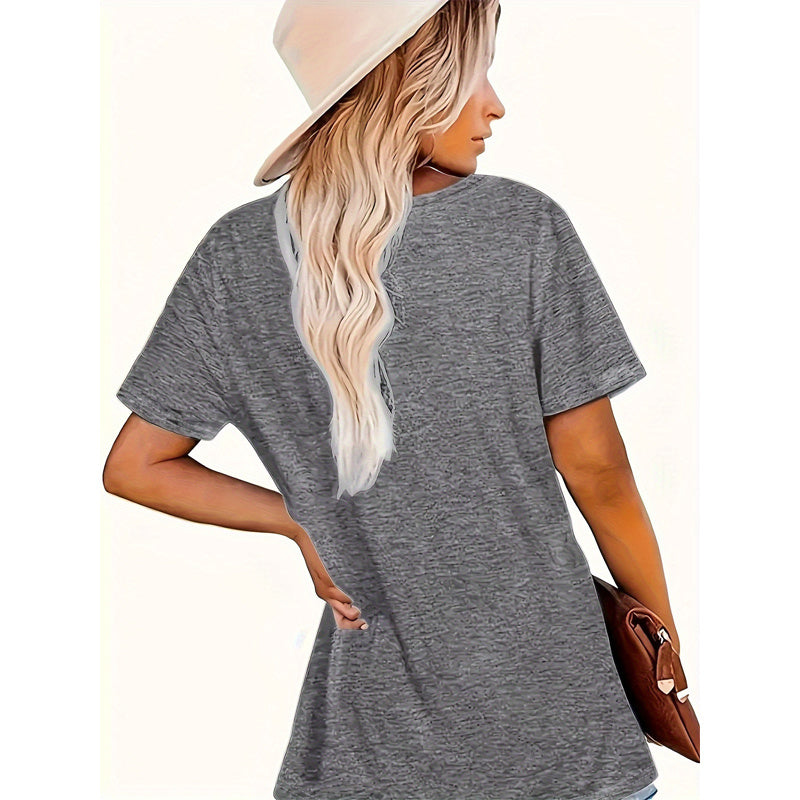 Bad Horse Women Print Short Sleeve T-Shirt Round Neck Tops Tees