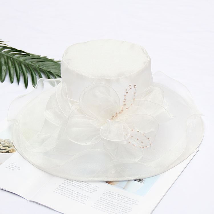 Women's Cool Retro Flower Mesh Sun Organza Church Dress Hat