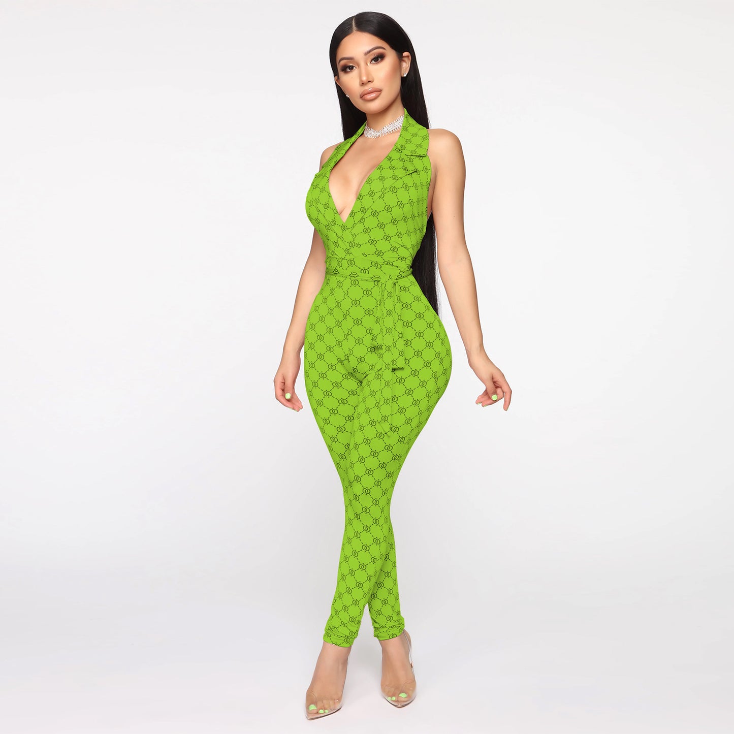 Sexy Printed Halter Nightclub Party Pant Jumpsuit