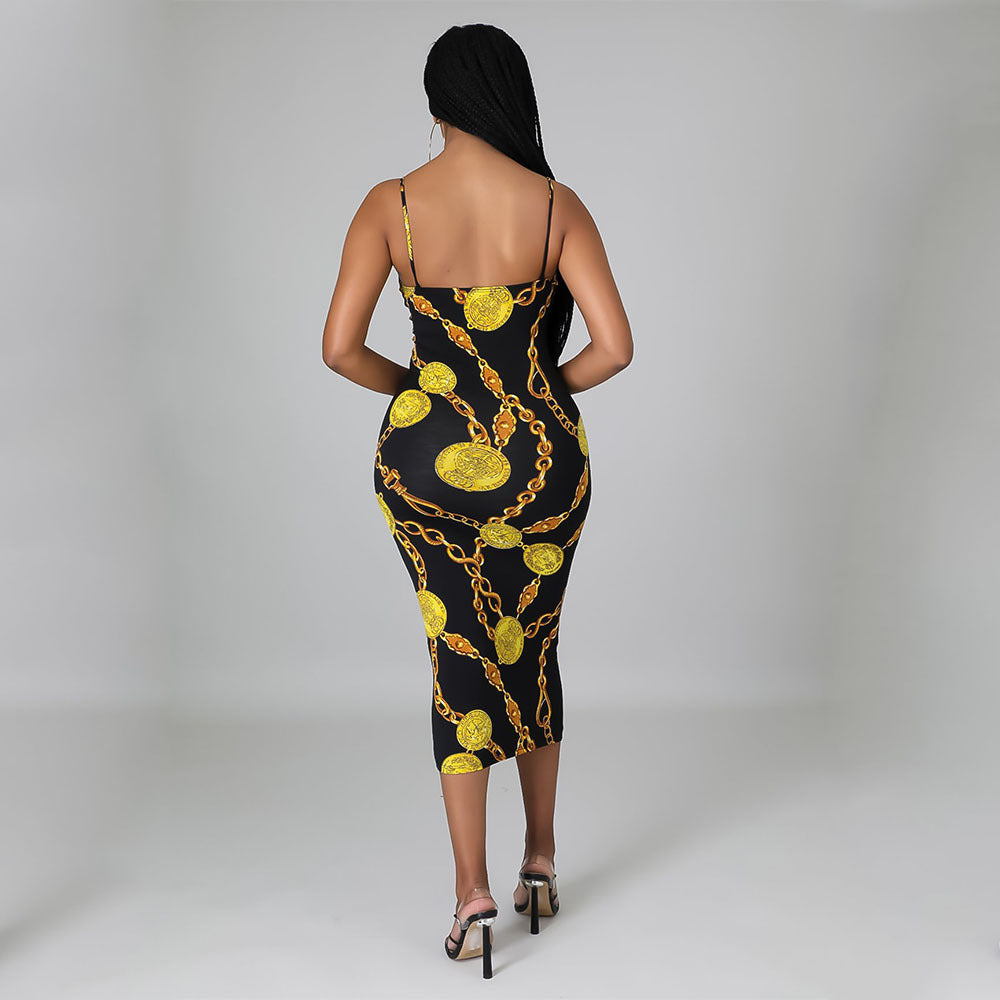 Fashion Sexy Prints Suspender Night Club Party Dress