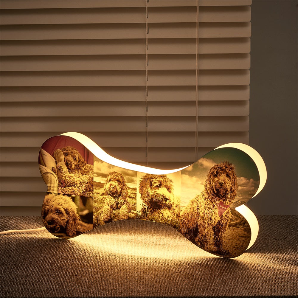 Personalized Pet Dogs Cats Bone Night Light with 5 Pictures / Photo
