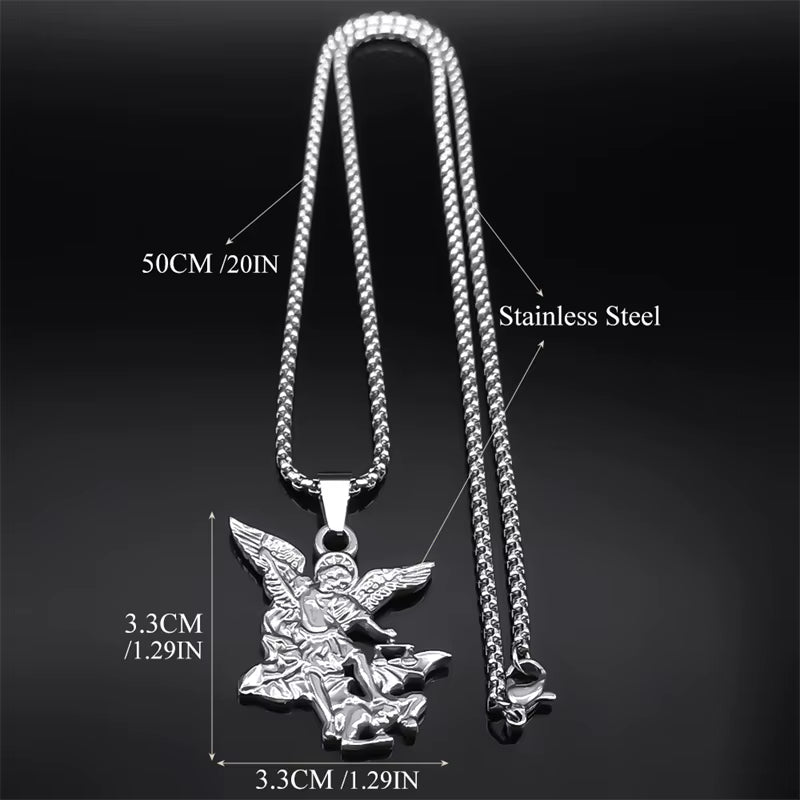 Women Men Stainless Steel Saint Protection St Archangel Michael Chain Necklace