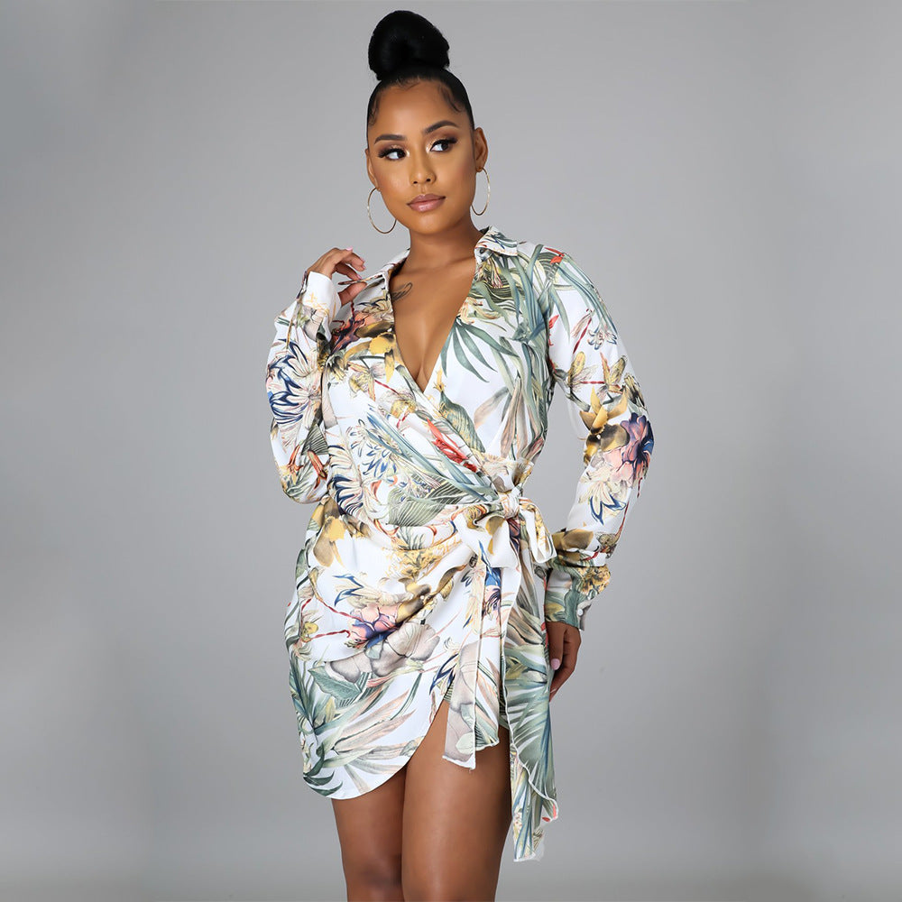 Sexy Women Fashion Print Long Sleeve Night Pary Dress