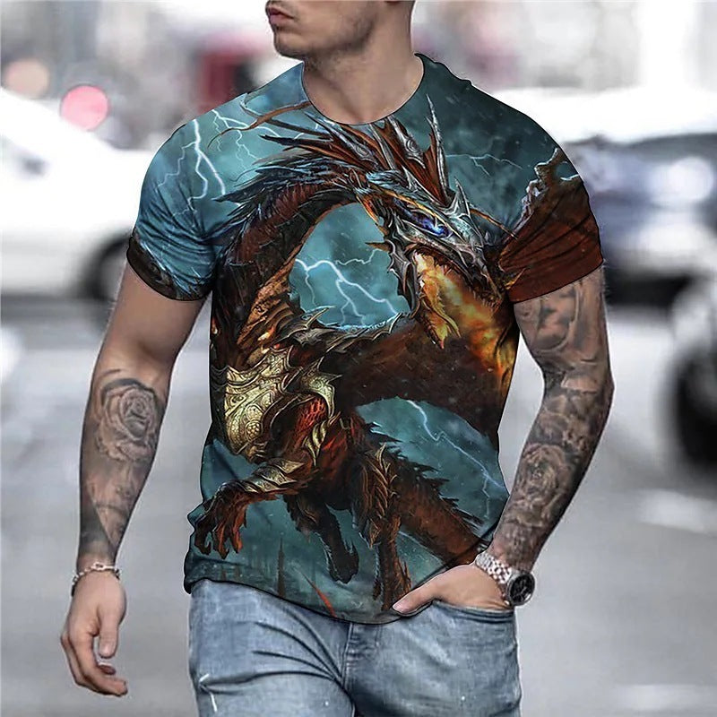 3D Animal Dragon Digital Prints Men's Short Sleeve Tops Shirt Tees
