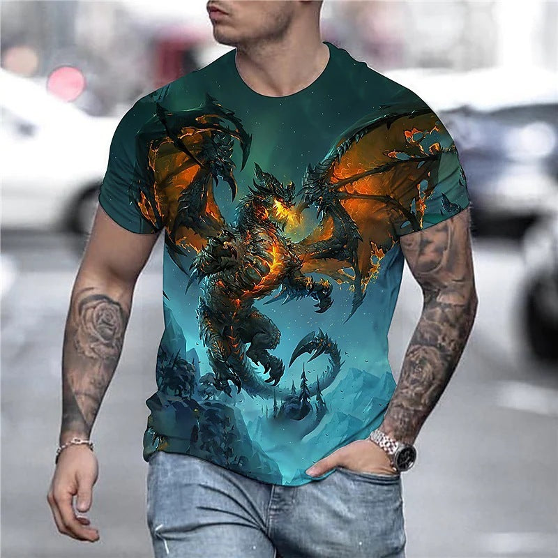 3D Animal Dragon Digital Prints Men's Short Sleeve Tops Shirt Tees