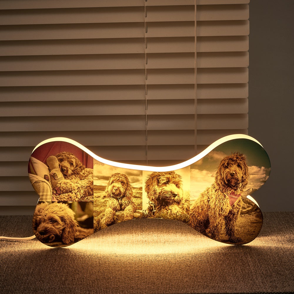 Personalized Pet Dogs Cats Bone Night Light with 5 Pictures / Photo