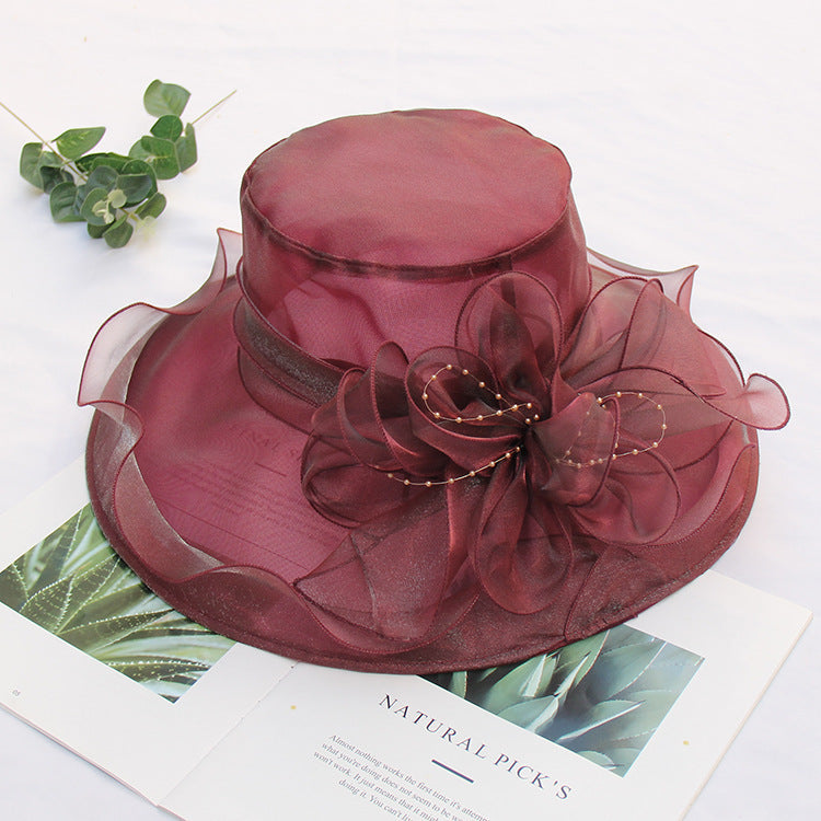Women's Cool Retro Flower Mesh Sun Organza Church Dress Hat