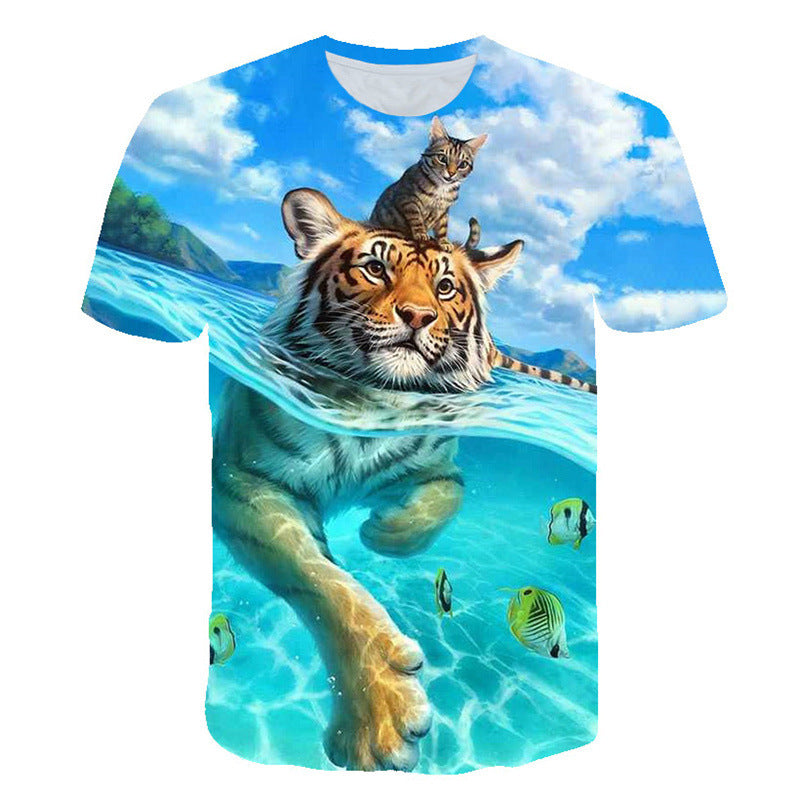 Men 3D Digital Print Round Neck Animal Pattern Tees T-shirts