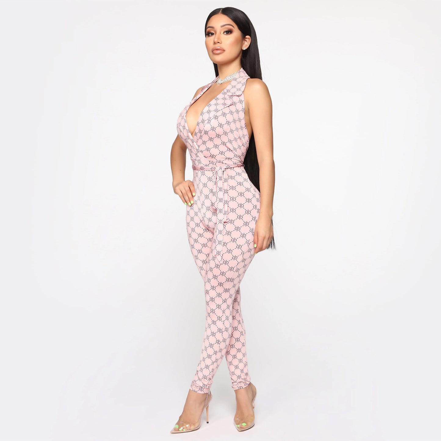 Sexy Printed Halter Nightclub Party Pant Jumpsuit