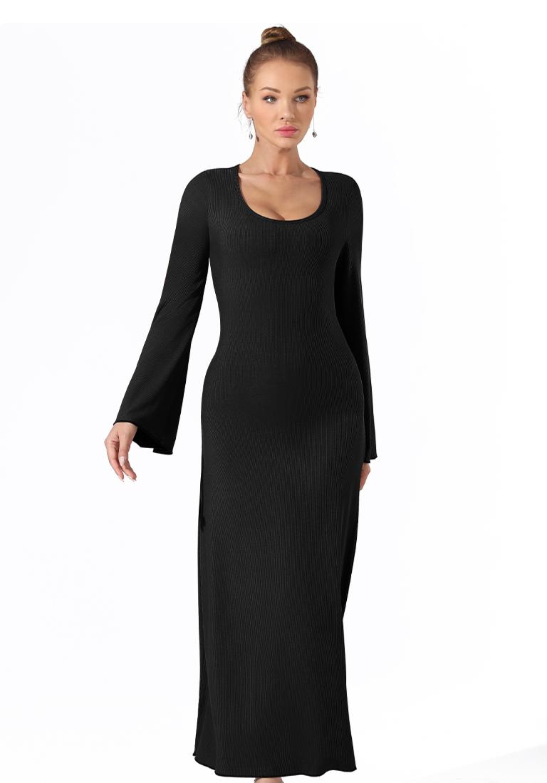 Women Fashion Simple Solid Color Long Party Dress