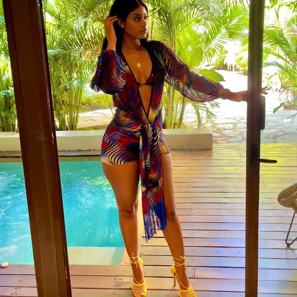 Sexy Mesh See-through Swimsuit Bikini Three-piece Bathing Beach Set