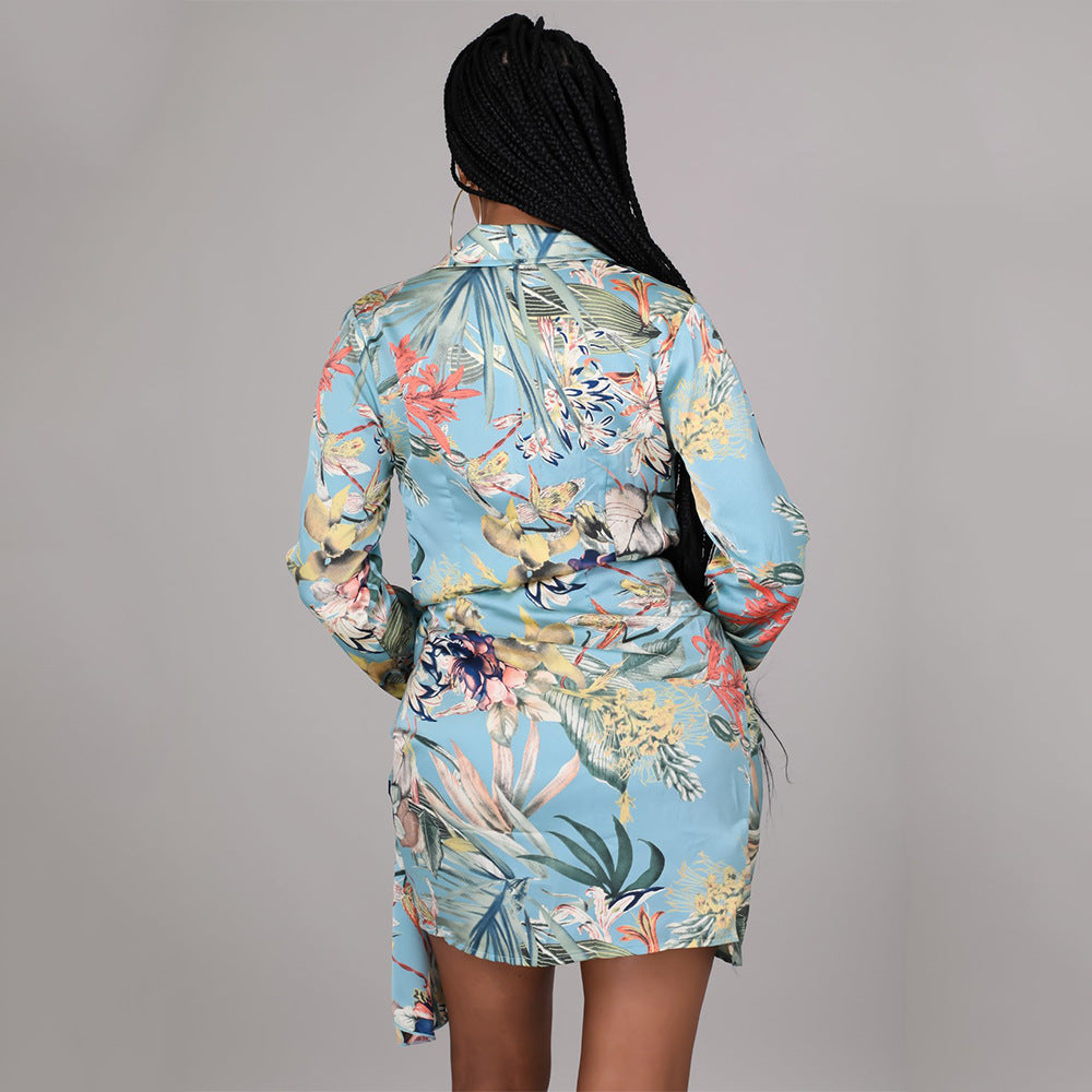 Sexy Women Fashion Print Long Sleeve Night Pary Dress