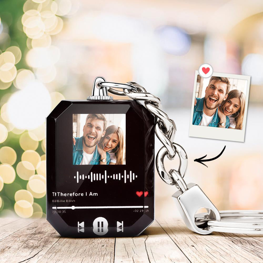 Custom Photo Music Engraved Scannable Code Crystal Keychains Keychain