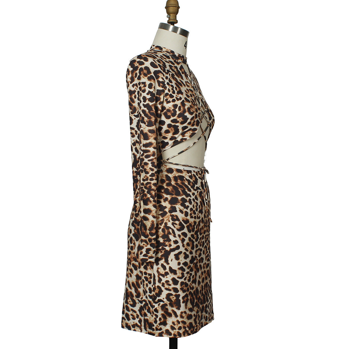 Sexy Fashion Skirt Leopard Printed Lace-up Nightclub Party Dress