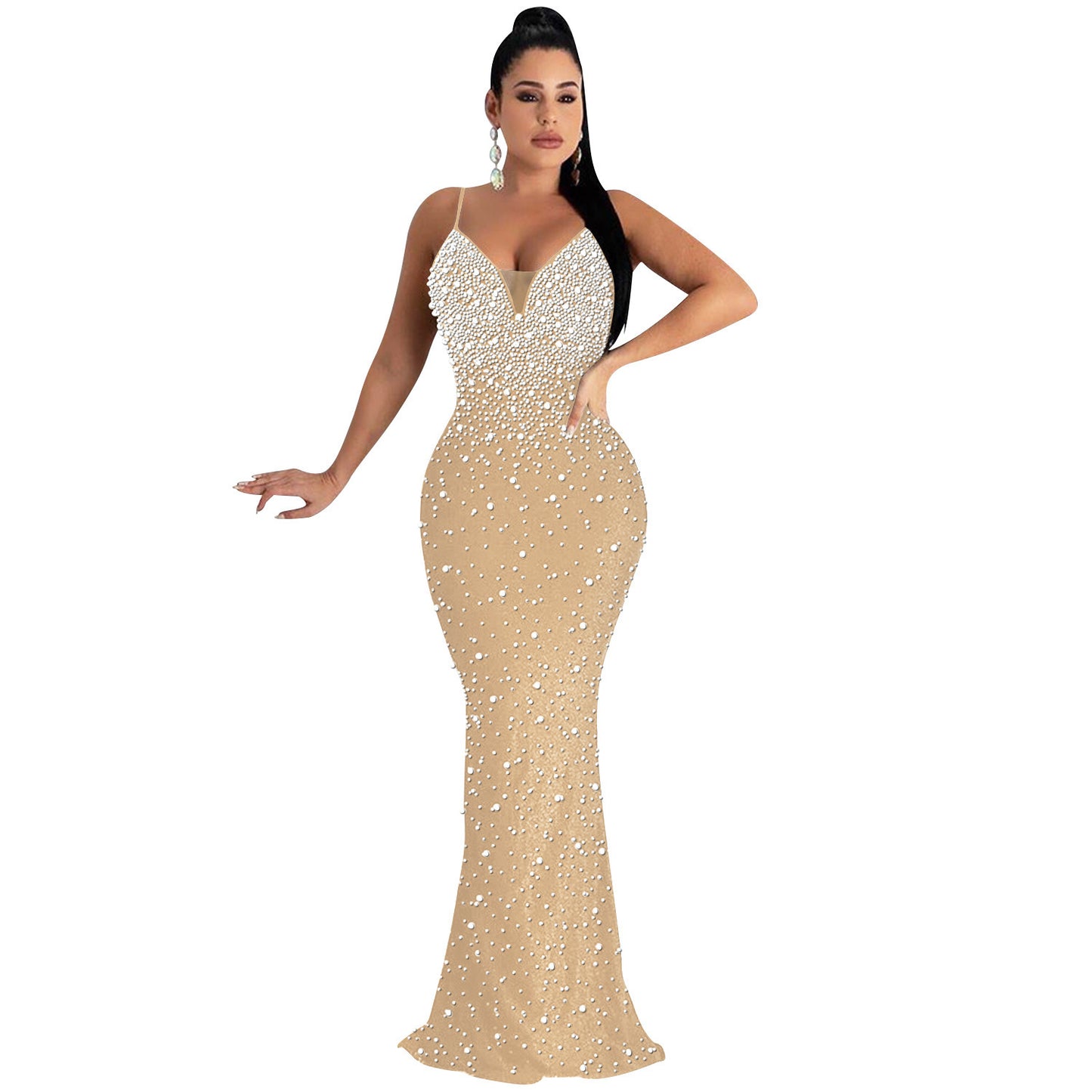 Sexy Fashion Night Club Hot-drilled Beaded Suspender Party Dress