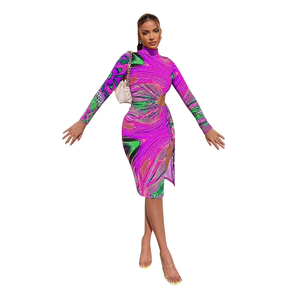 Sexy Mid-Waist Printed Milk Silk Night Clubbing Party Skirt Dress