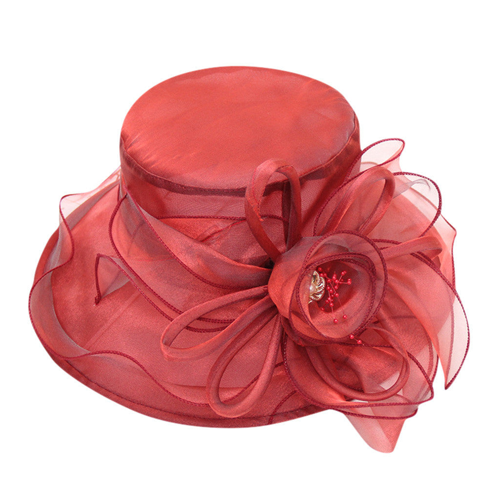 Women Mesh Big Brim Wedding Church Travel Dress Hat