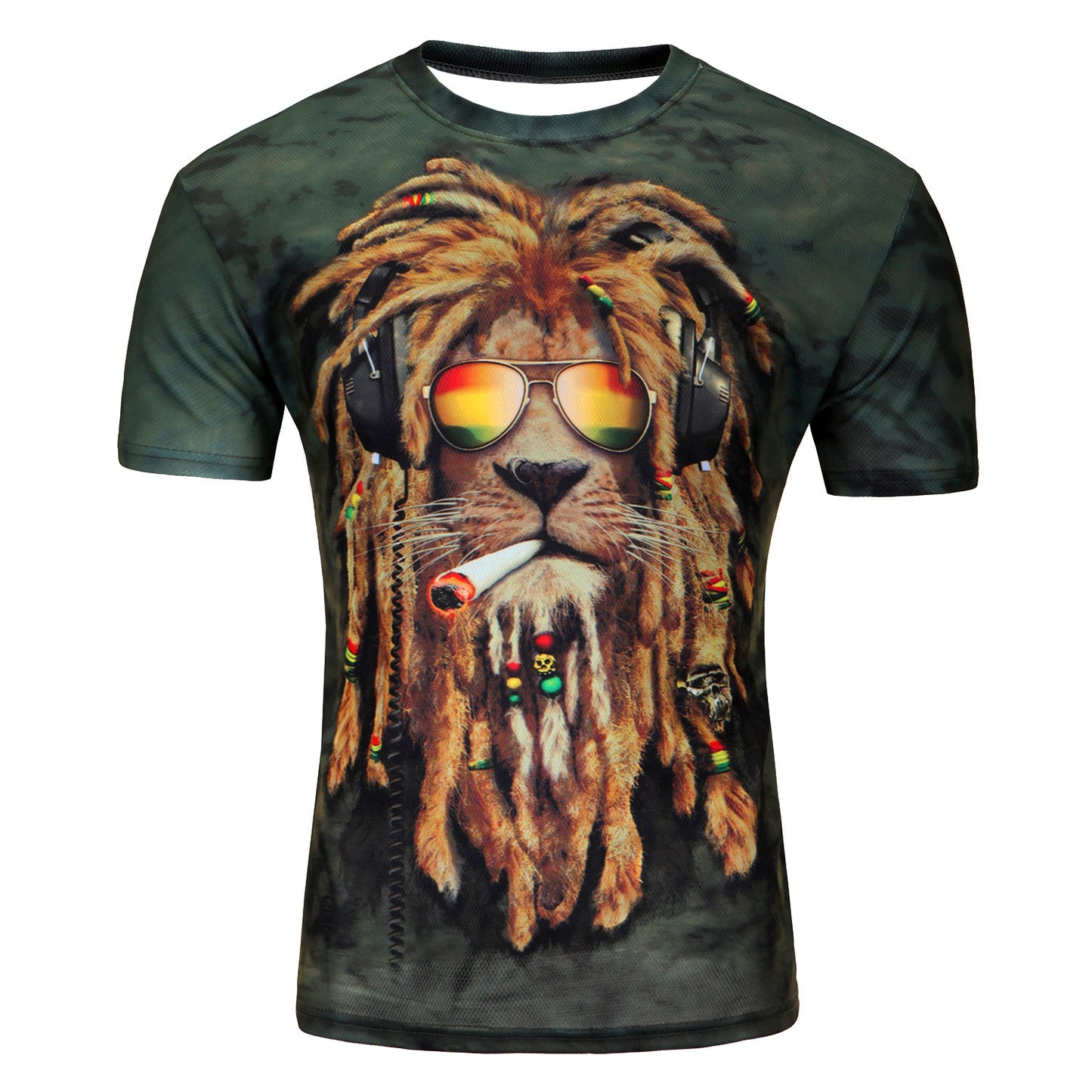 Men Fashion 3D Printing lions Short sleeved T-shirt Tops Tees