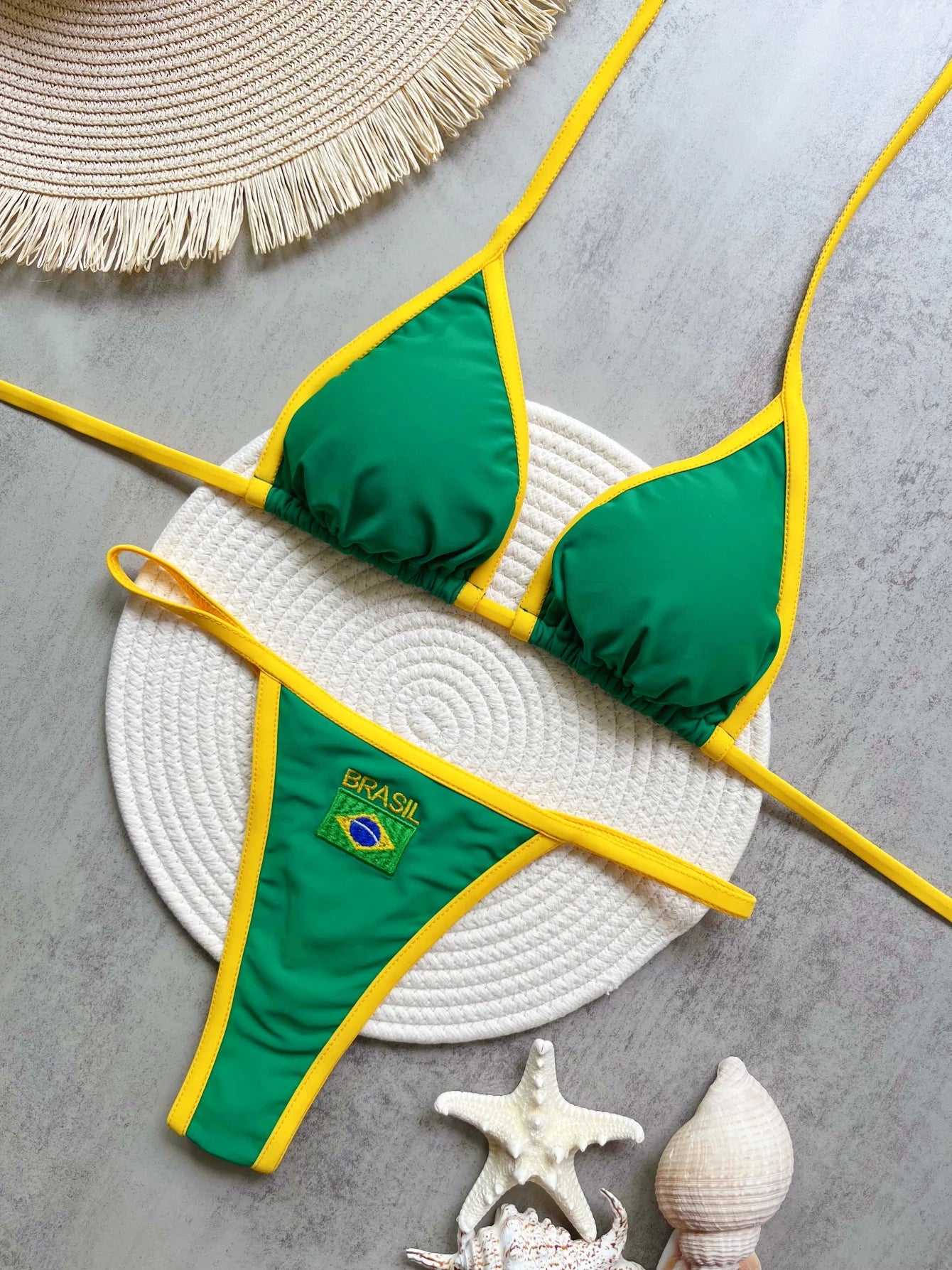 G-string Thong Brazilian Bikini Swimsuit Two-pieces Bikini Brazil Flag Bathing Suit