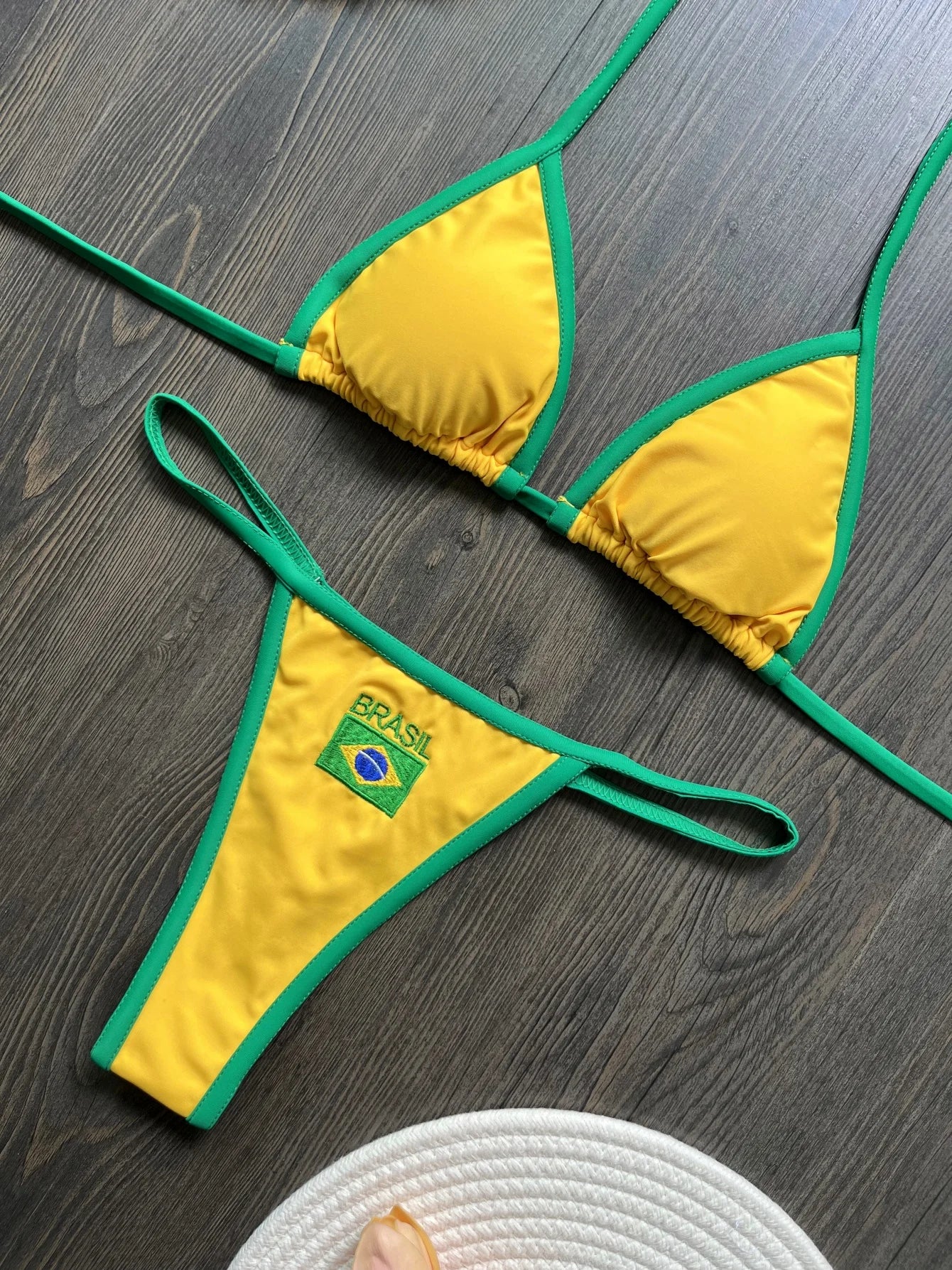 G-string Thong Brazilian Bikini Swimsuit Two-pieces Bikini Brazil Flag Bathing Suit