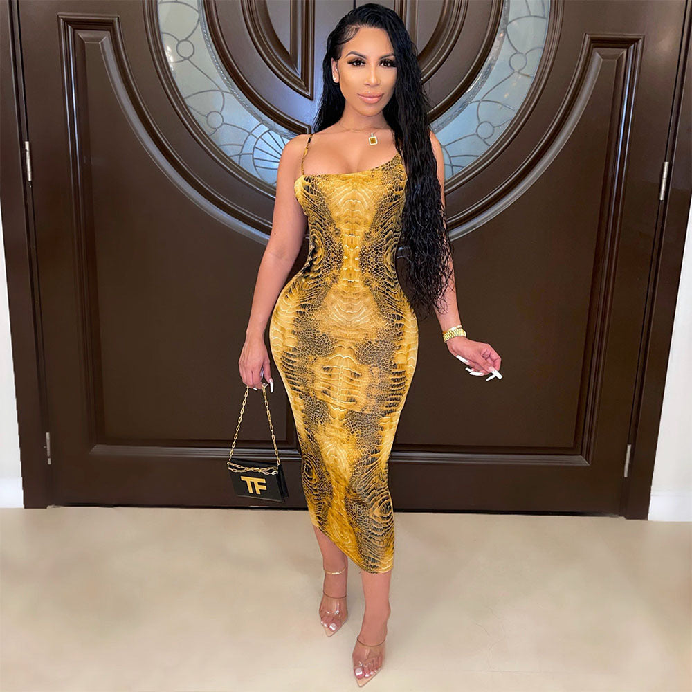 Fashion Sexy Sling Tight Sleeveless Long Nightclub Party Dress