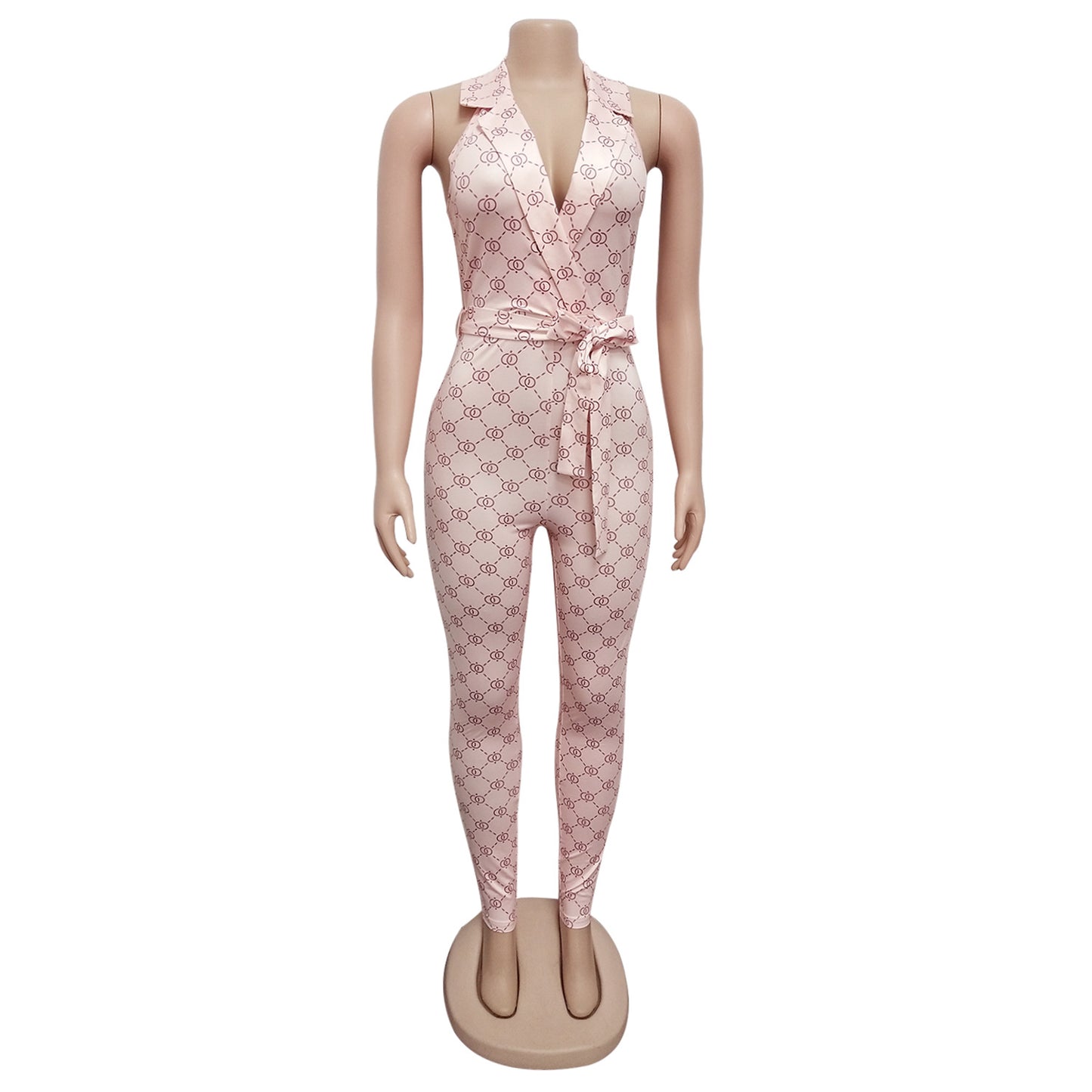 Sexy Printed Halter Nightclub Party Pant Jumpsuit