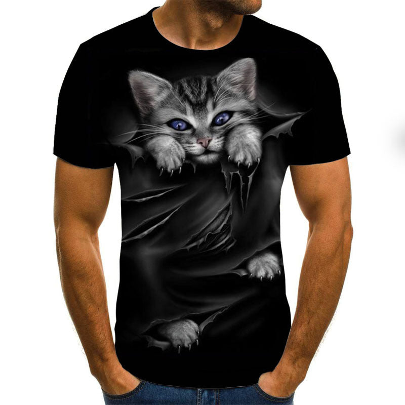 Men Animal Cat 3D Digital Printing Short-sleeved T-shirt Tops Tees
