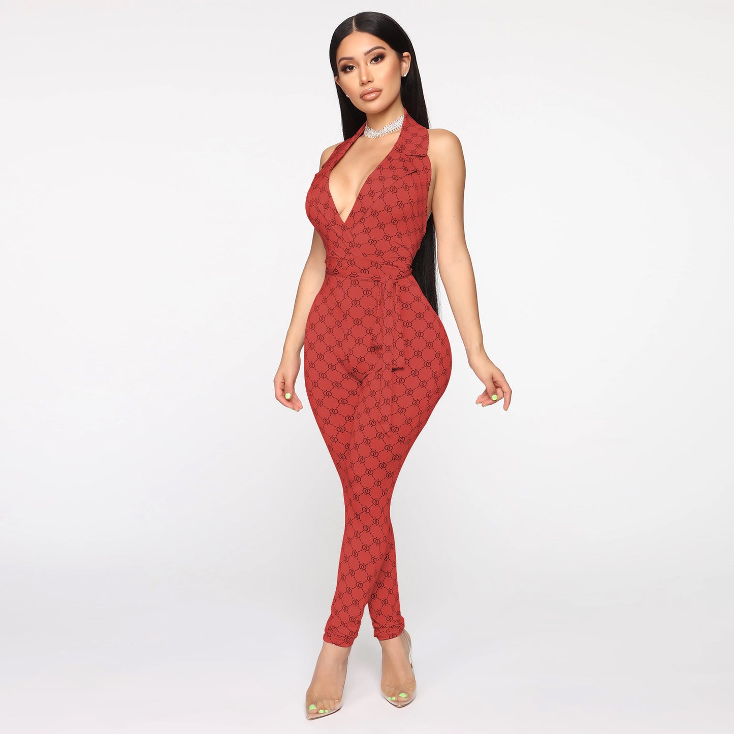 Sexy Printed Halter Nightclub Party Pant Jumpsuit